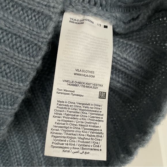 VILA Blue Crewneck Sleeveless Layering Sweater Vest Medium - Picture 5 of 8